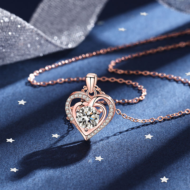 TaiYang GRA 1ct Romantic Love Heart Moissanite Necklace for Women, Luxurious S925 Wedding Engagement Diamond Necklace with Moissanite Certificate