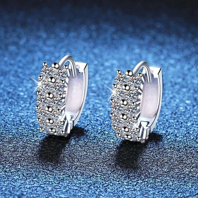 NeeTim 2mm Full Moissanite Earrings Women Quality Party S Sterg Sier with White Gold Plated Hoop Wedding Earring