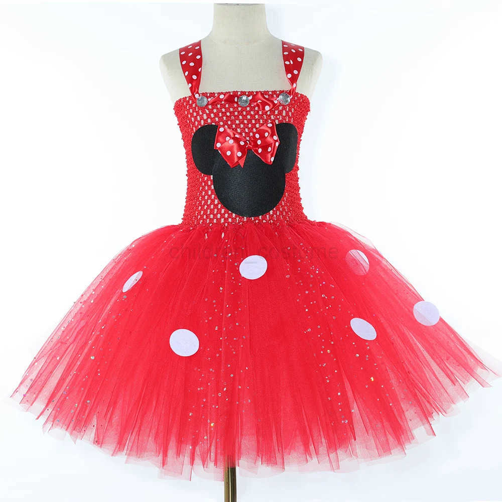 Disney Girls Red Minnie Tutu Dress Glitter Polka Dots Toddler Girl Birthday Party Princess Dress Up Clothes Kids Halloween Costumes W20250416