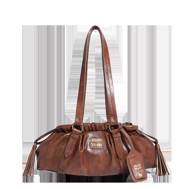 designer bag 2025 new Niche malard retro soft leather underarm bag trendy cool and sassy pleated hand-held shoulder bag for autumn and winter