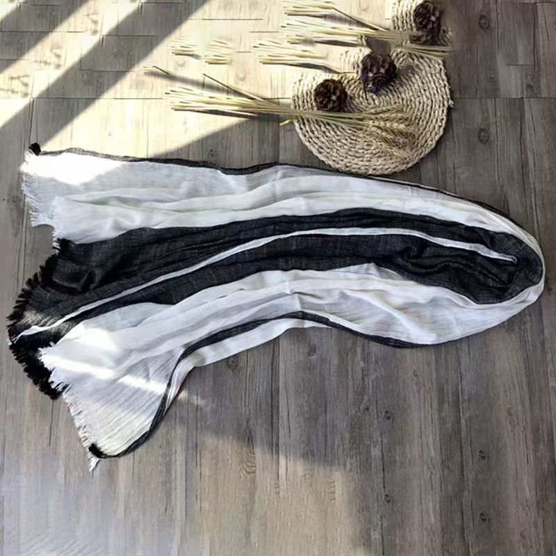 T479 new fashion cotton and linen color matching silk scarf for women Japanese and Korean style solid color forest series niche commuter temperament s