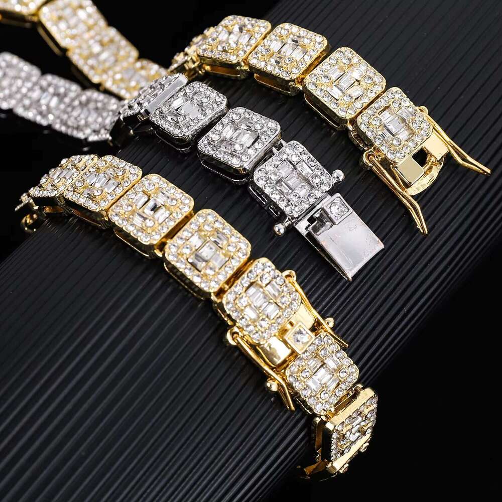DHcollections Women's 13mm Square Rock Sugar Gold-plated Hip-hop Chain Necklace&bracelet Cubic Pearl Fashion Accessory