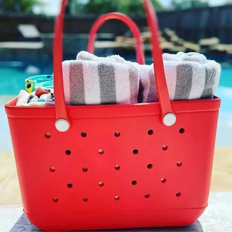 XL Extra Handbag Womens Beach Bag EVA Rubber Waterproof Beach Pool Storage Basket Shopping Picnic Handbag Travel Bag Z250416