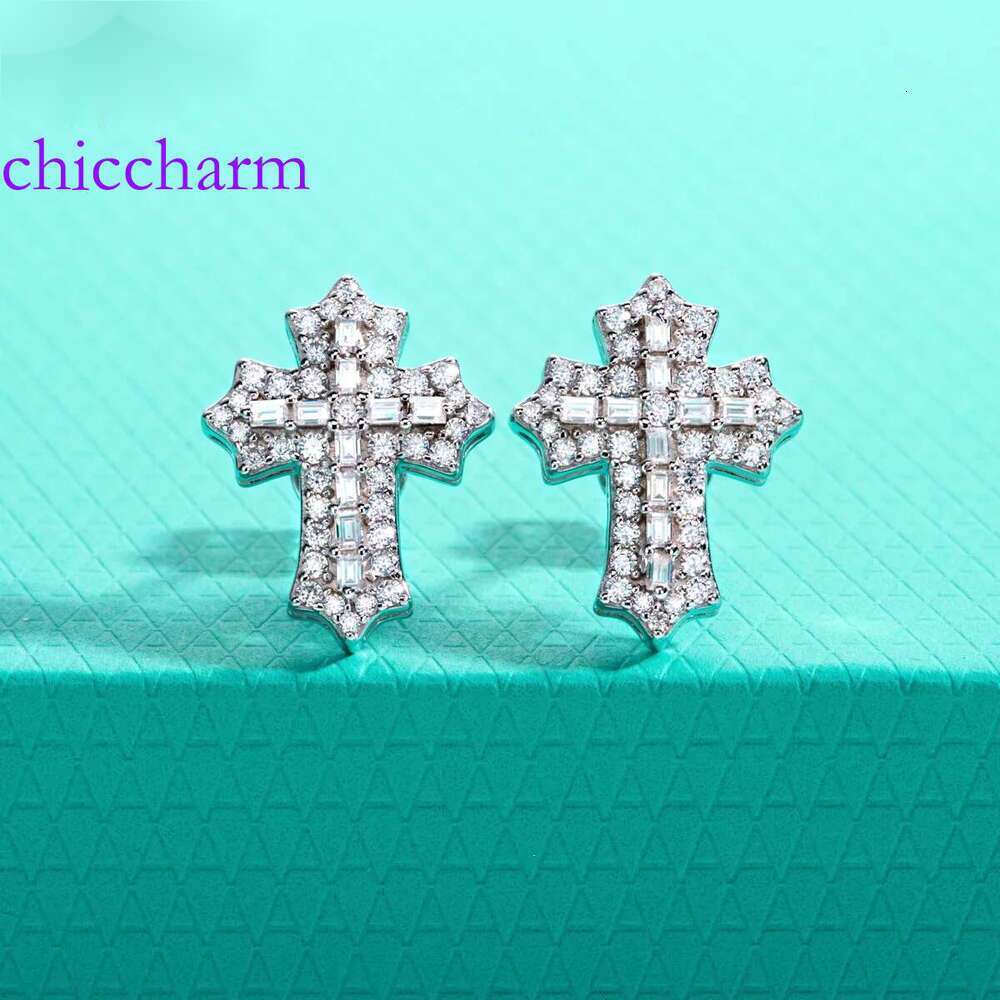 AnuJewel 1cttw Iced Moissanite Cross Stud Earrings Sterg Sier Pimped Out Earring New Age Hip Hop Jewelry for Men