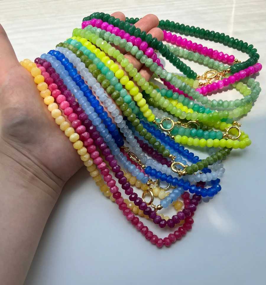 Colorful semi precious stone fashion necklace 5 * 8 cut natural stone bead necklace suitable for women luxurious handmade jewelryXJ250416