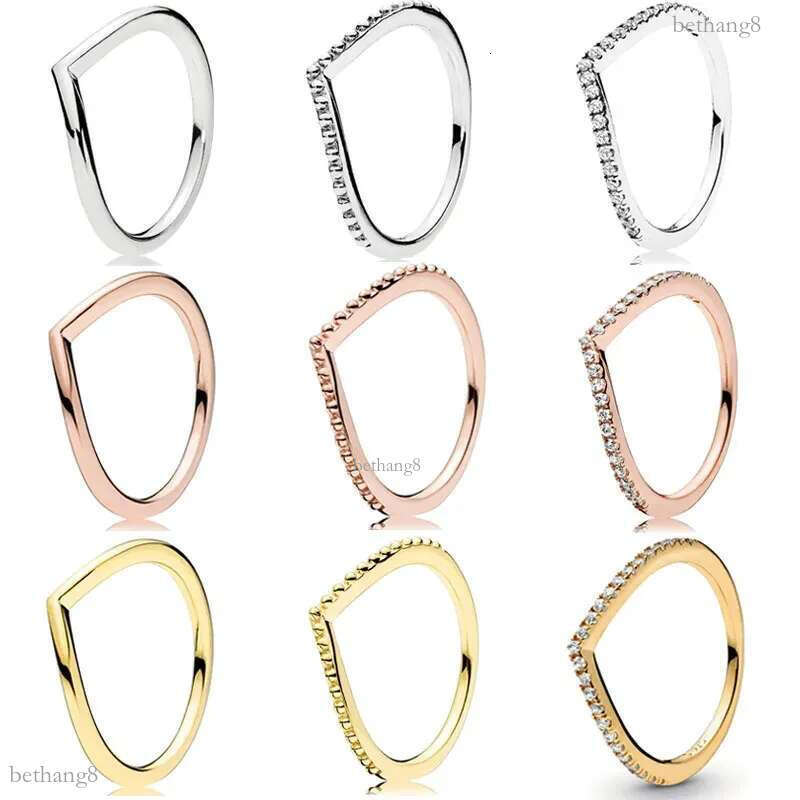 925 Silver Women's Ring Original Gold Silver Rose Gold Full Diamond Fashion Ring Zircon Sparkling Wishbone Princess
