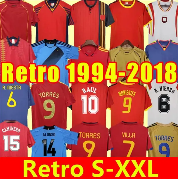 Camiseta de futbol Spain Retro soccer jerseys Espana 1994 1996 2002 2008 2010 2012 football shirt vintage DAVID VILLA HIERRO TORRES FABREGAS Espagne 94 96 02 08 10 12 18