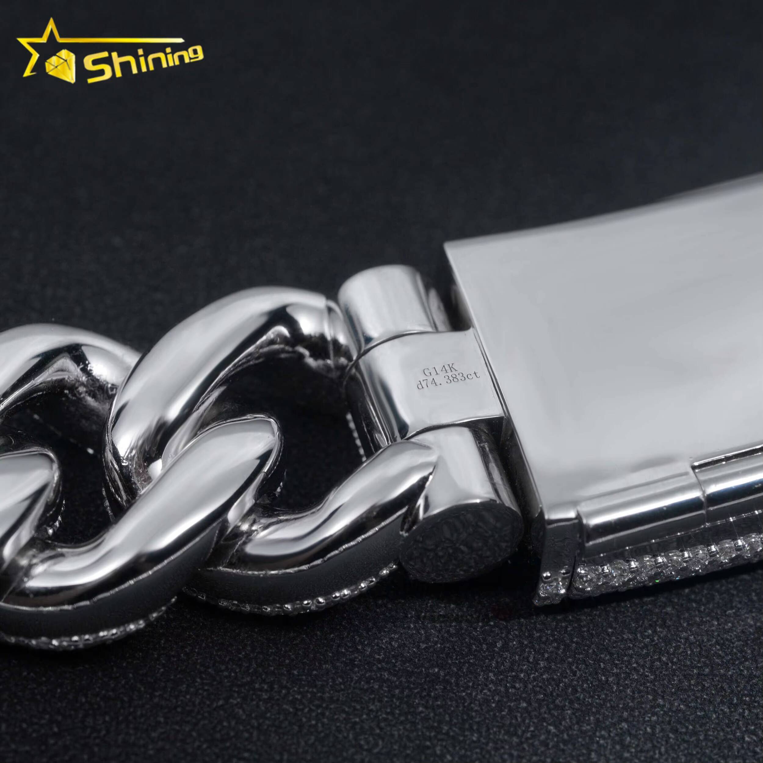 Shining Jewelry Hip Hop Iced Out Miami Cuban Chain 25MM Thick 925 Silver Lab Grown Diamond 14K Gold Plated Cuban Link Chain