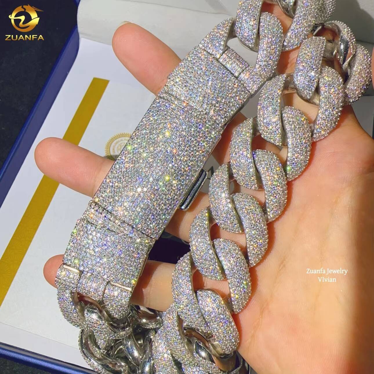 25MM Width Fashion Necklace Bracelet Silver 925 Iced Out Hip Hop Miami D Color VVS Moissanite Diamond Jewelry Cuban Link Chain