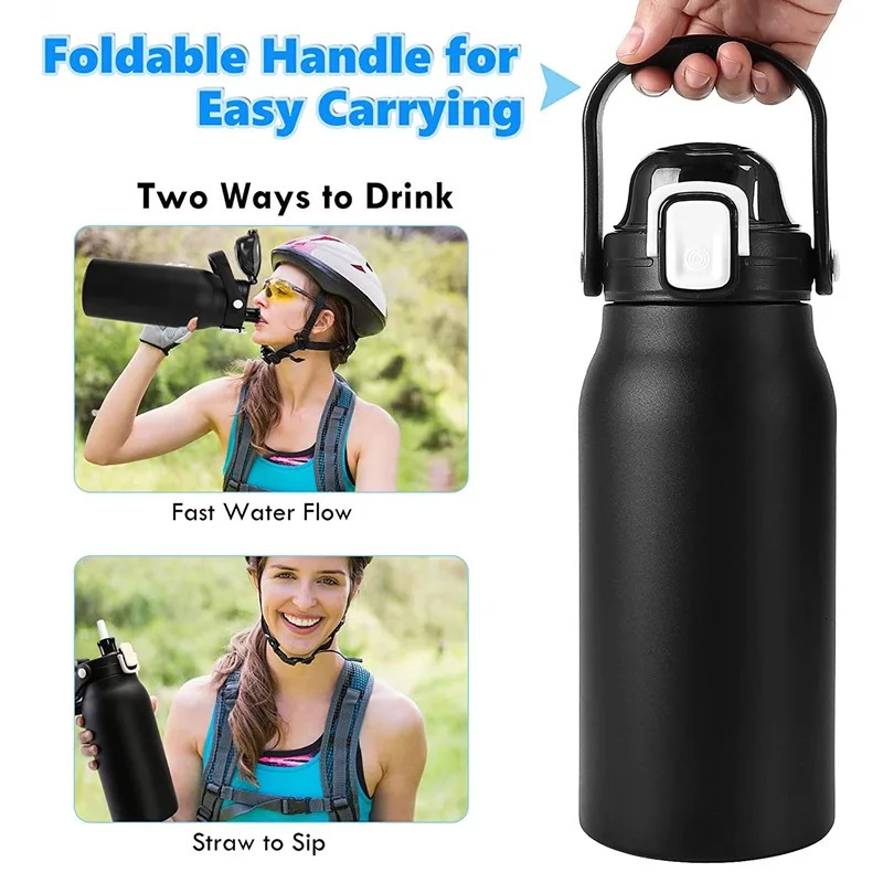2L Tumbler Large Capacity With Straw Stainless Steel Thermal Water Bottle Cold and Thermo Cup Vacuum Flask Gym 251111 W260226