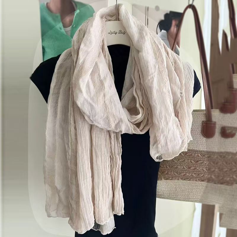 T487 new cotton and linen scarf women's long silk splicing shawl versatile thin style literary spring and autumn warm neck scarf