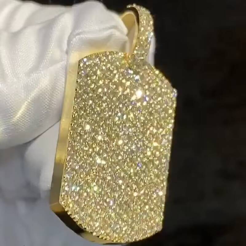 Custom Mens Moissanite Diamond Dog Tag Pendant Hip Hop Style with Top Iced Letters Personalized Tag Charm for Men