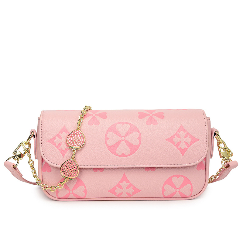 2025 summer new vintage high-grade printed crossbody bag women's fashion all-match commuter shoulder bag white pink black