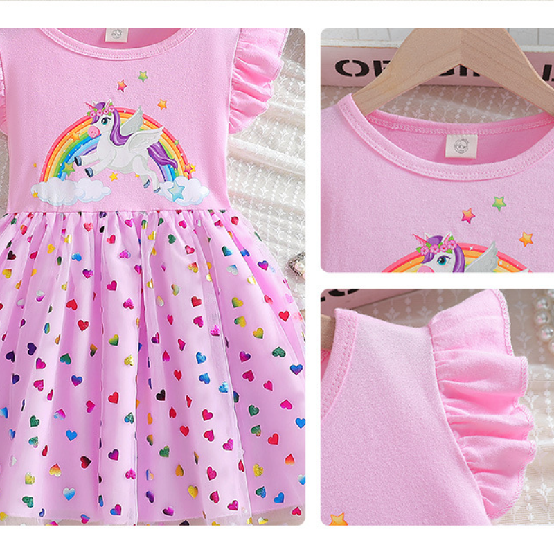 DISNEY kids designer clothes dress short-sleeved unicorn printed mesh baby clothes kids clothes baby girl dress