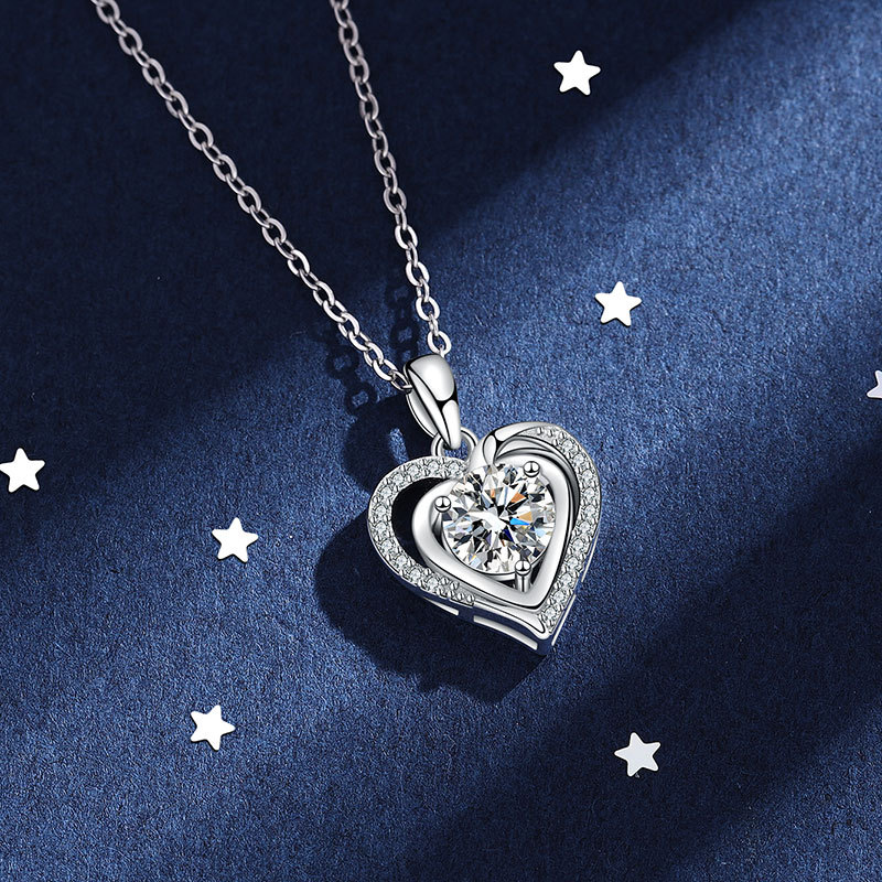 TaiYang GRA 1ct Romantic Love Heart Moissanite Necklace for Women, Luxurious S925 Wedding Engagement Diamond Necklace with Moissanite Certificate