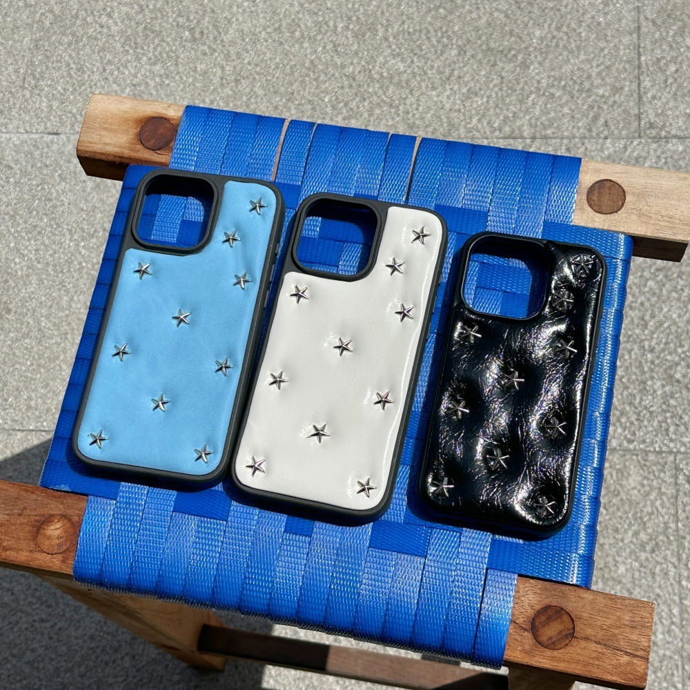 Full Screen Little Stars Rivet Phone Case Compatible with iPhone 17/16 Pro Max Personalized Solid Color iPhone 15/14 Pro