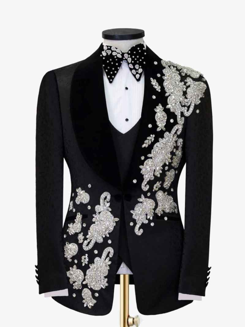 Luxury Beads Men Suits Customized Appliques Groom Wedding Party Tuxedos 2 Pieces Slim Fit Male Blazer Vest Costumes Homme