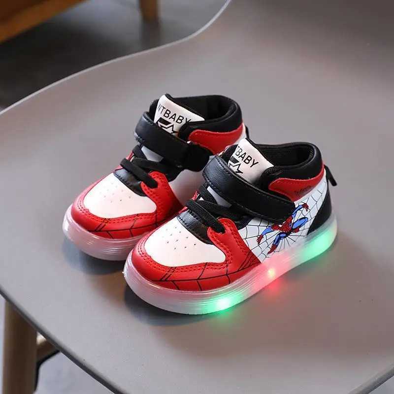 Disney childrens sports shoes boys and girls Spider Man LED lights sports shoes student shoes hooks anti slip childrens outdoor basketball shoesXJ2504