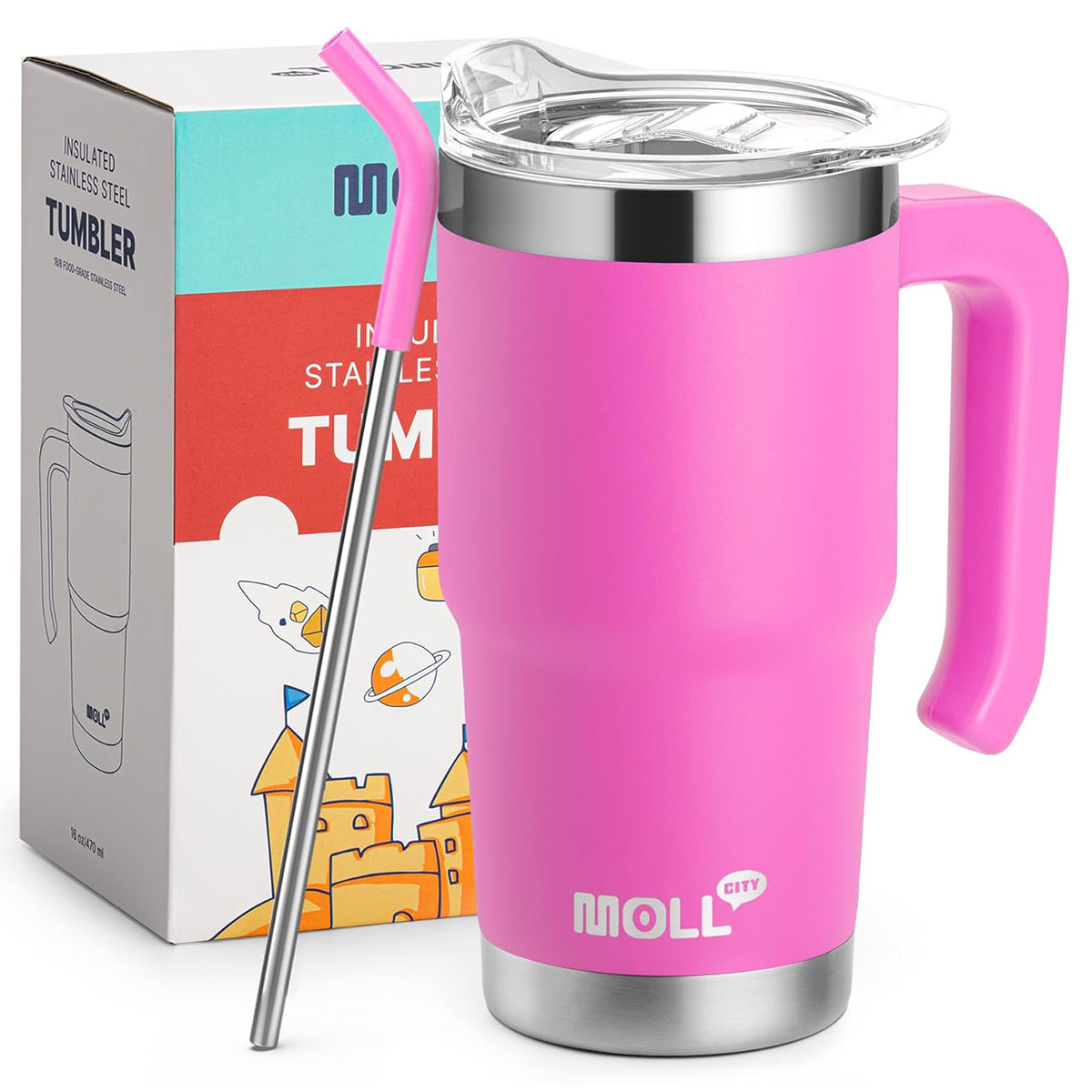 16 oz Tumbler with Handle Reusable Stainless Steel Vacuum Insulated Tumbler Cups with Lid and Straw Travel Coffee Mug