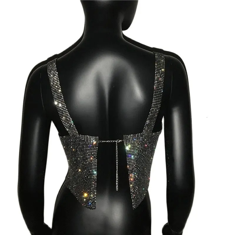 Shiny Rhinestone Party Crop Tops For Women Full Diamonds Sequins Camisole Sexy Backless Sling Rave Nightclub Tank Top 250415