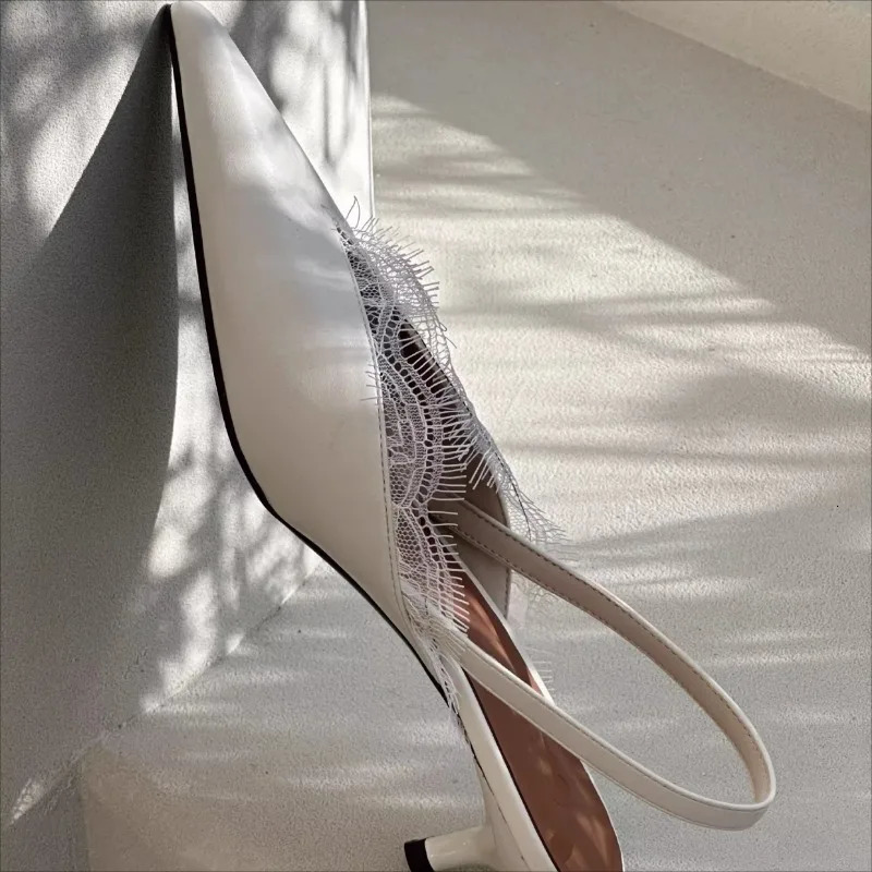 Pointed Sandals Spring Style Pointed Head Shallow Mouth Lace Edge Set Foot Anti-slip Wear-resistant Heel Shoes 250415