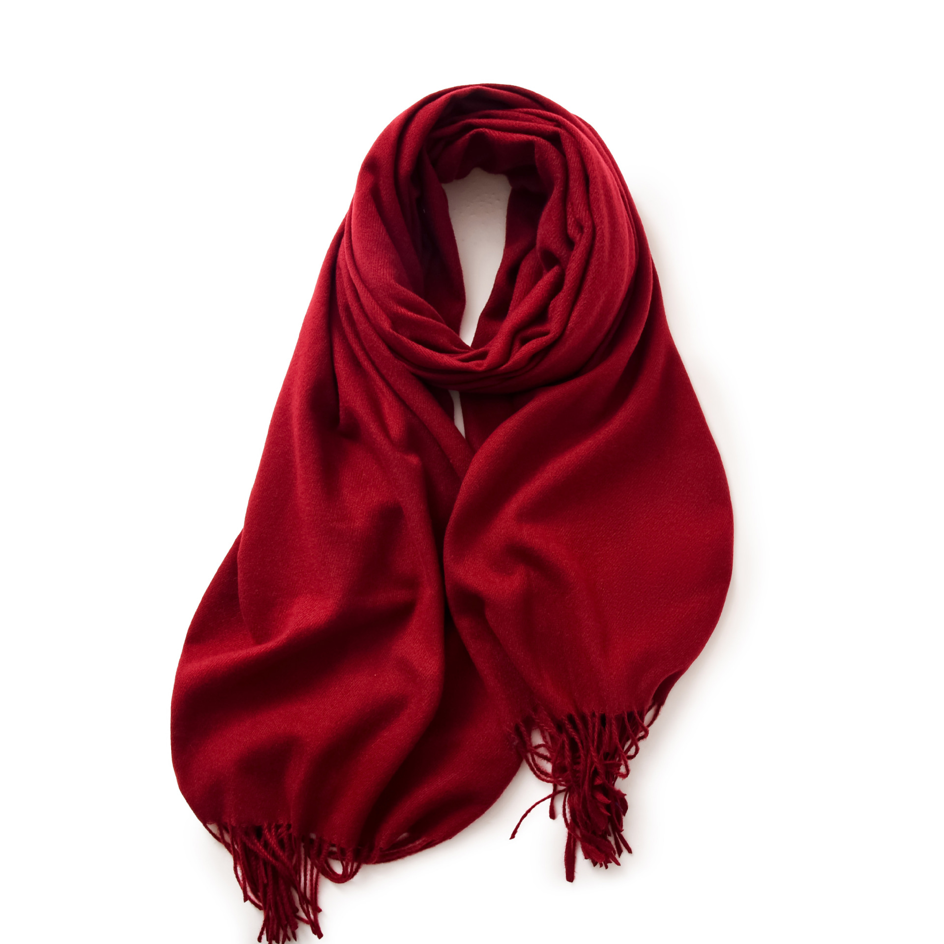 K409 2025 Red Scarf Women's Winter Imitation Cashmere Solid Color Scarf Shawl High-end Warm Korean Style Tassel Neck Scarf Men's All-match