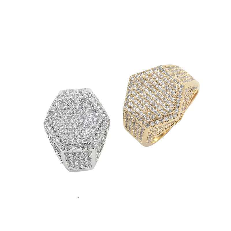 DHcollections RQ New Five Star Micro Shop Inlaid Gold Hip Hop Ice Crystal Cube Zircon Jewelry Gift Ring