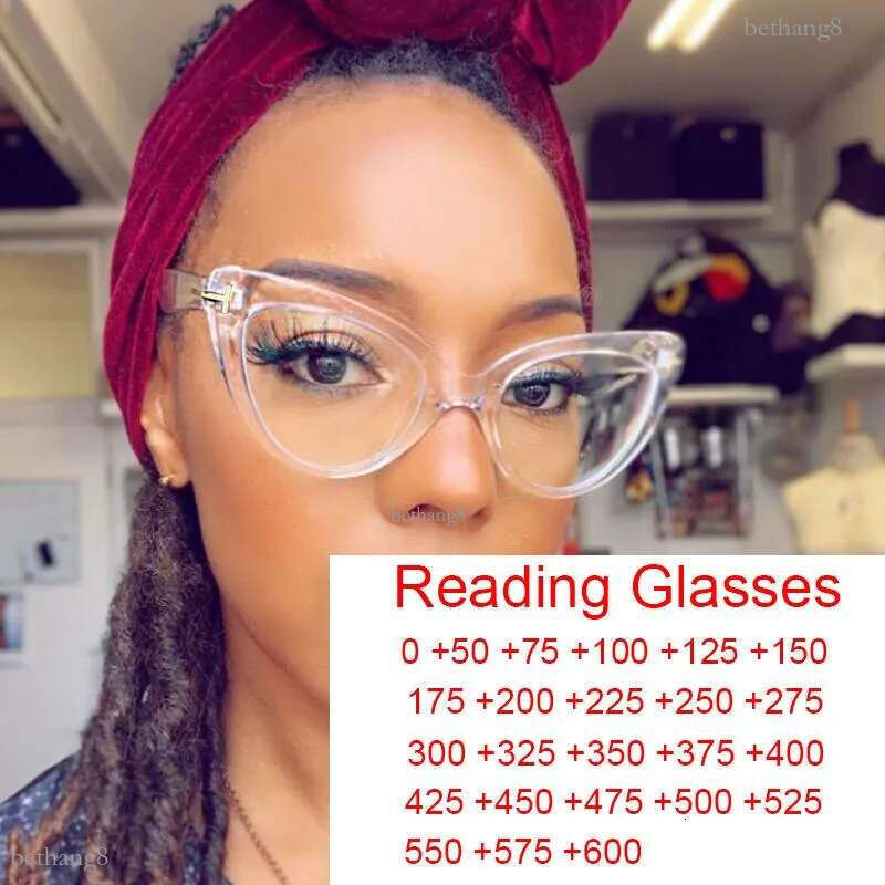 Sunglasses Prescription Transparent Computer Glasses Frame Women Anti Blue Light Cat Eye Eyewear Reader Presbyopia Magnifying GafasSunglasse