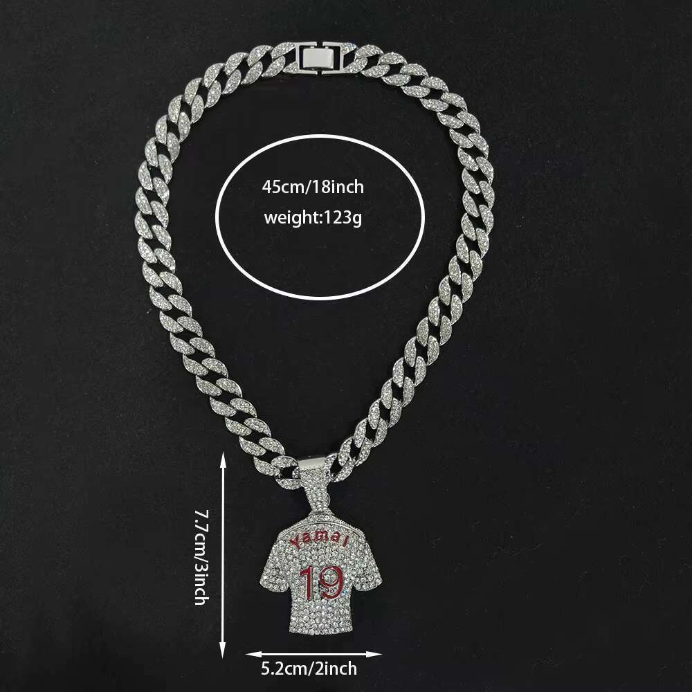 DHCollections Yamai 19 Jersey Pendant Iced Out Miami Cuban Chain 15MM Alloy Rhinestone Bling Hip Hop Necklace for Men Women Gold Sier Color 18 Inch 1 