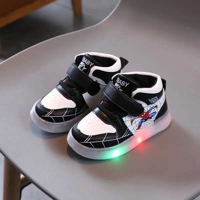 Disney childrens sports shoes boys and girls Spider Man LED lights sports shoes student shoes hooks anti slip childrens outdoor basketball shoesXJ2504
