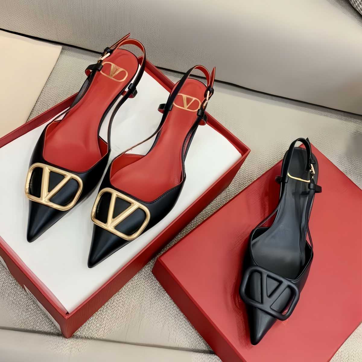 Sandals Designer Women High Heels Shoes Luxury Brand Pumps Right Letter Metal Buckle 4cm 6cm 8cm 10cm Thin Heels Pointed Toes Woman Dress Wedding Shoes 35-44