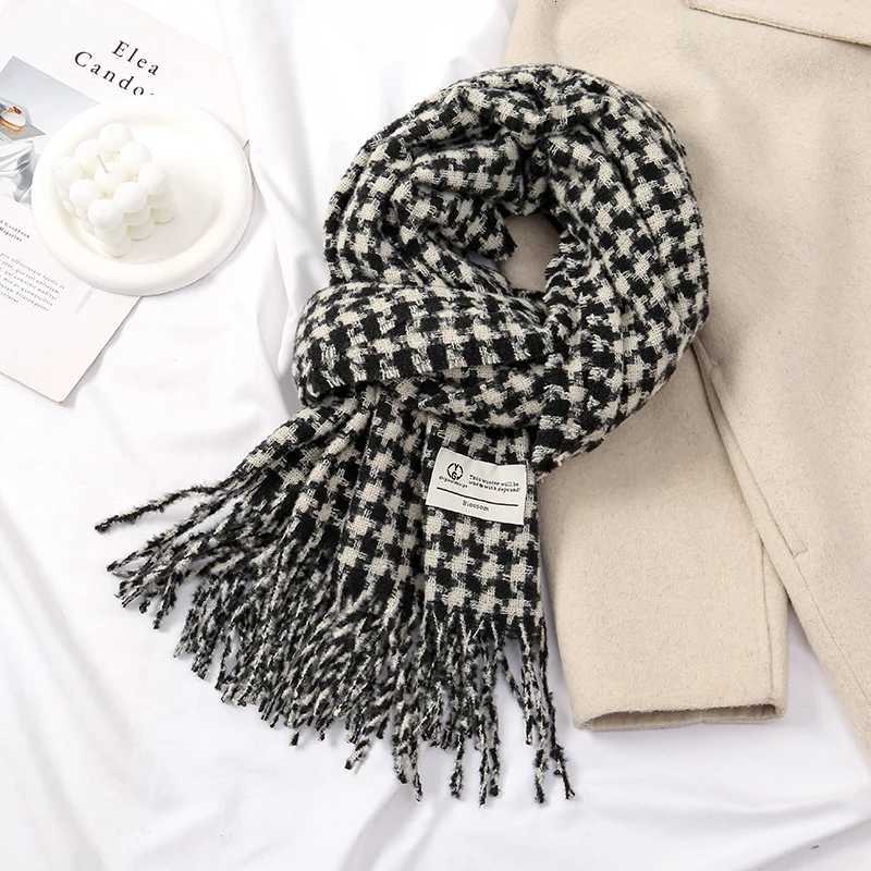 Luxury Houndstooth Imitation Cashmere Scarf Warm Neck Thickening Shawl Men Women Autumn Winter Popular Tassel Scarves Bufanda Blanket Y251115