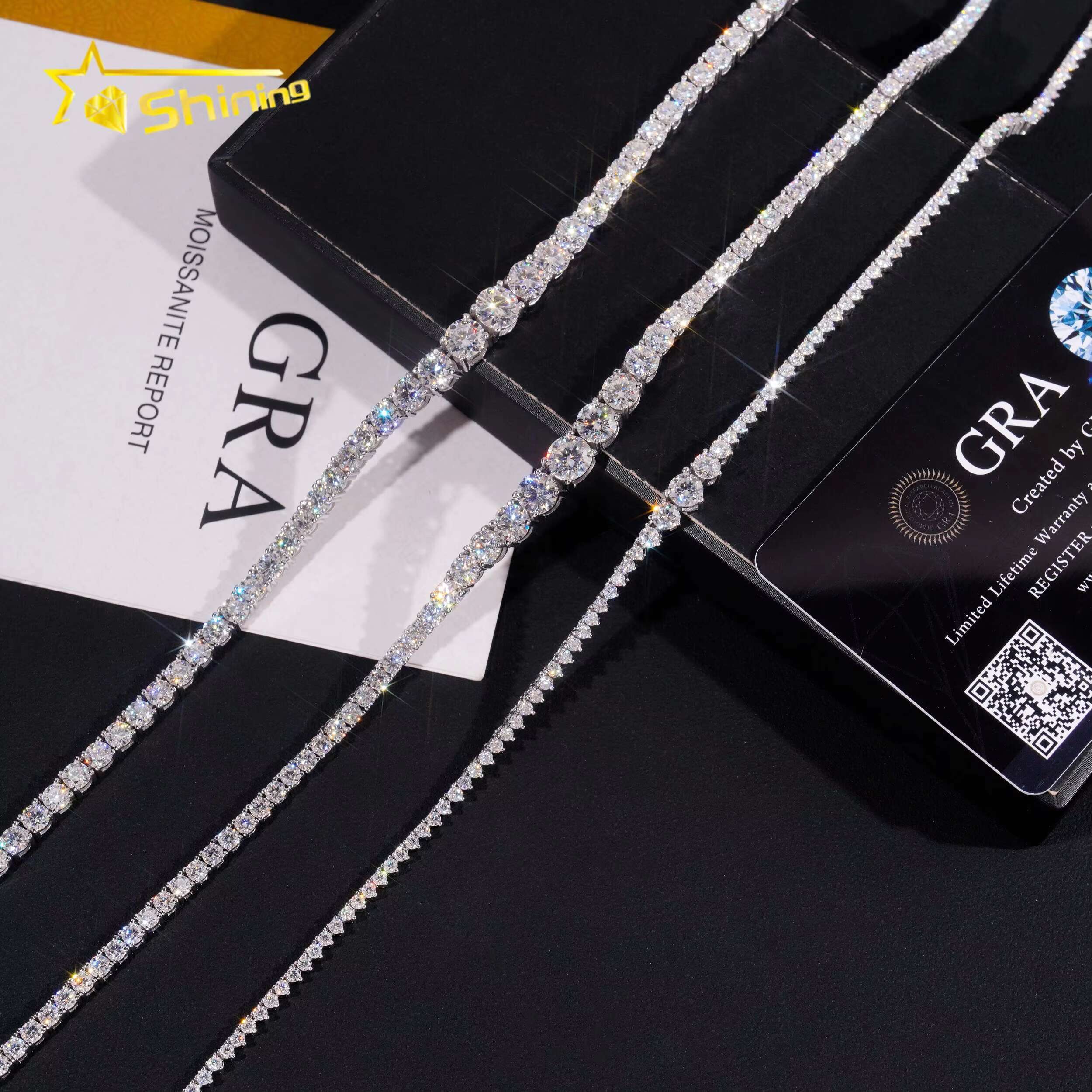 Hot Selling Hip Hop Prong Setting D Color 2mm 3mm 4mm Gradual Moissanite Tennis Chain Necklace for Women