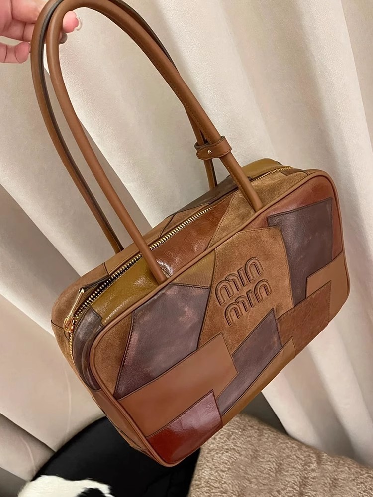 designer bag 2025 Retro all-match spliced hand-held shoulder tote bag large-capacity briefcase style trendy