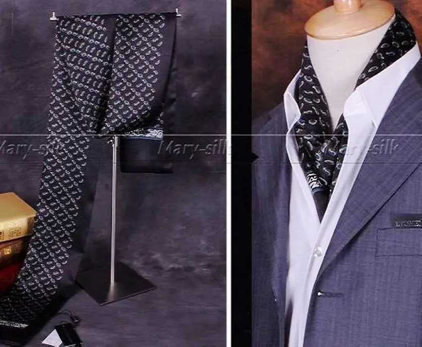 Luxury Perfect GiftsFashion Mens 100 Silk Long Scarf Cravat Scarives Doulbel Layer Black For Spring Autumn Winter Y251115
