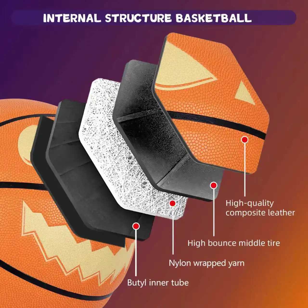 Jack-O-Lantern Basketball Halloween Standard Luminous Durable Ball Soft PU Leather For Adult Kid Size 7 Basketball Orange/BlackW251115