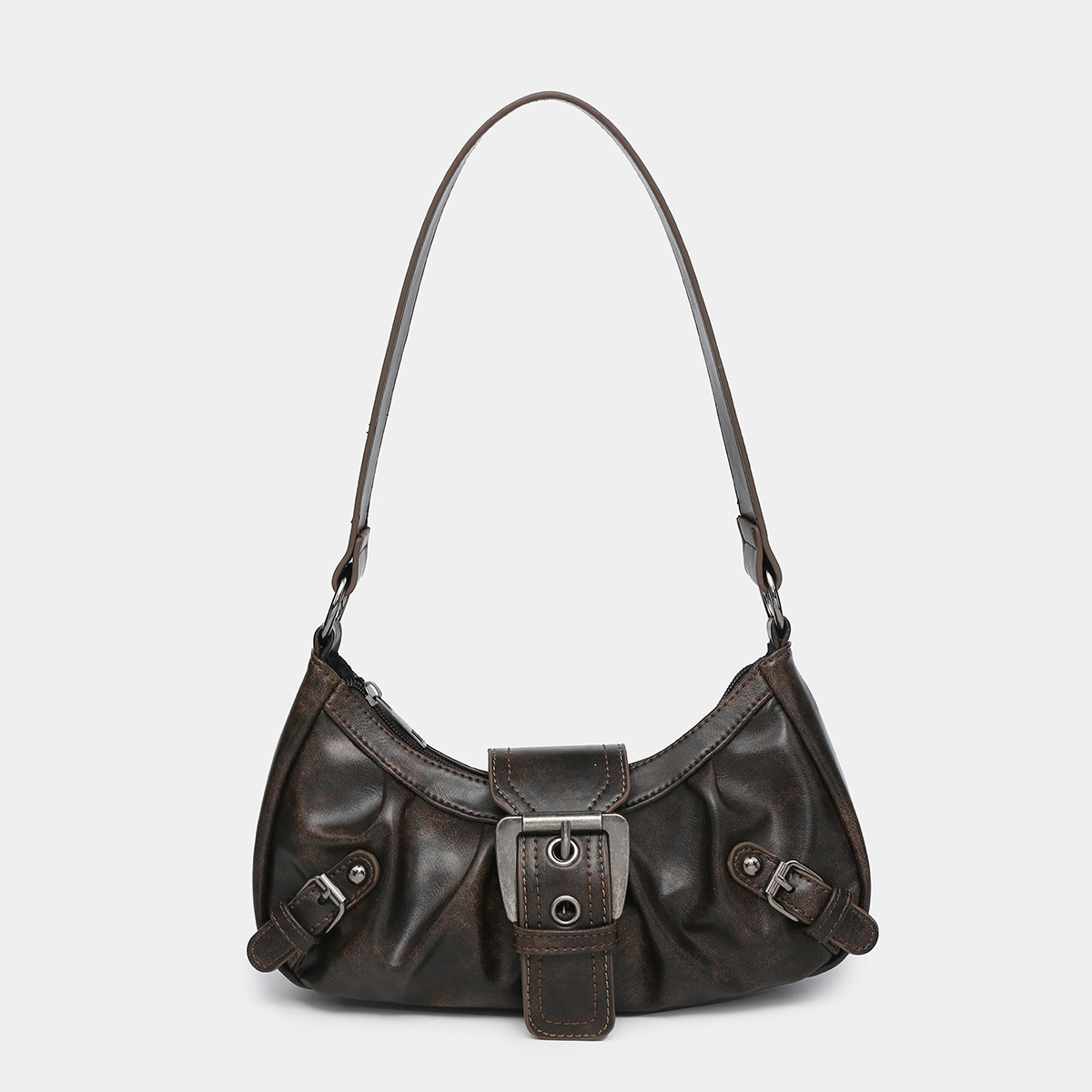 2025 Spring Collection Hot-selling Overseas Maillard Retro Style, Spicy Girl Wasteland Style Distressed Two-tone Leather Shoulder Bag new design