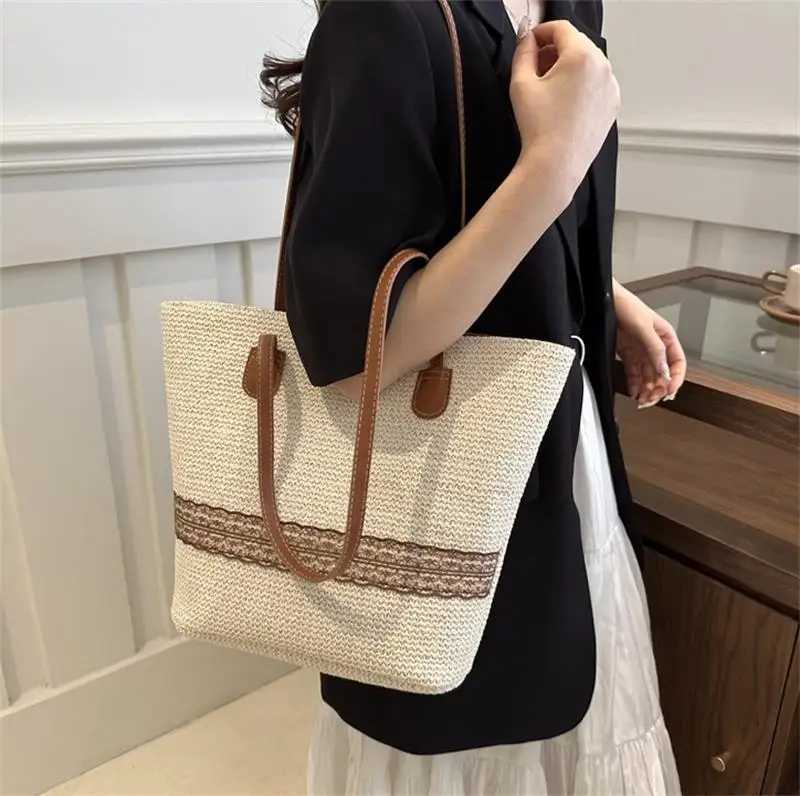 Womens large capacity shoulder bag summer grass basket womens handbag fashionable designer beach bag shopping handbag Z250416