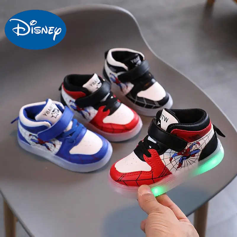 Disney childrens sports shoes boys and girls Spider Man LED lights sports shoes student shoes hooks anti slip childrens outdoor basketball shoesXJ2504