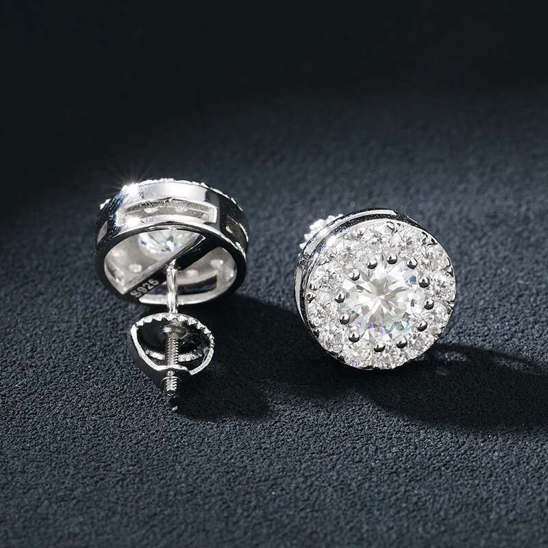 Sterg Sier Real Moissanite Stone Round Stud Earrings For Women Men Fashion Jewelry 2021 Pass Dia Test ICEOUTBOX