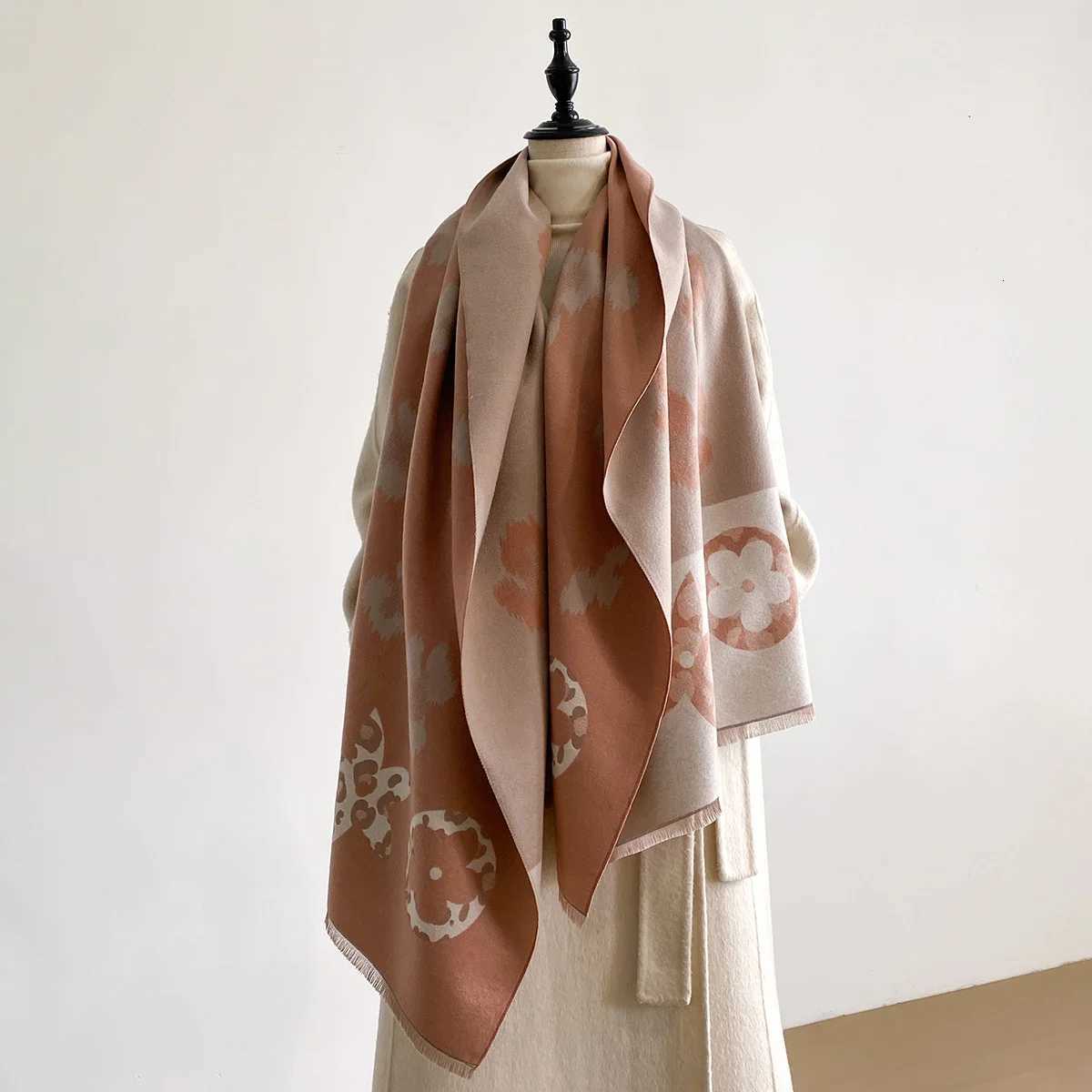 Luxury Elegant Ladies Pashmina Jacquard Imitation Cashmere Scarves Winter Thick Warm Two-Sided Shawl Coldproof Windproof Blanket Scarf Y251115