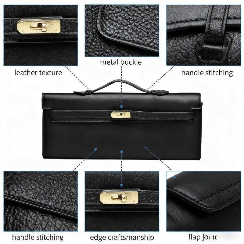 Leather Clutch Bag with Gold - Toned Lock and Top Handle - Elegant Evening Formal Event HandbagW251115