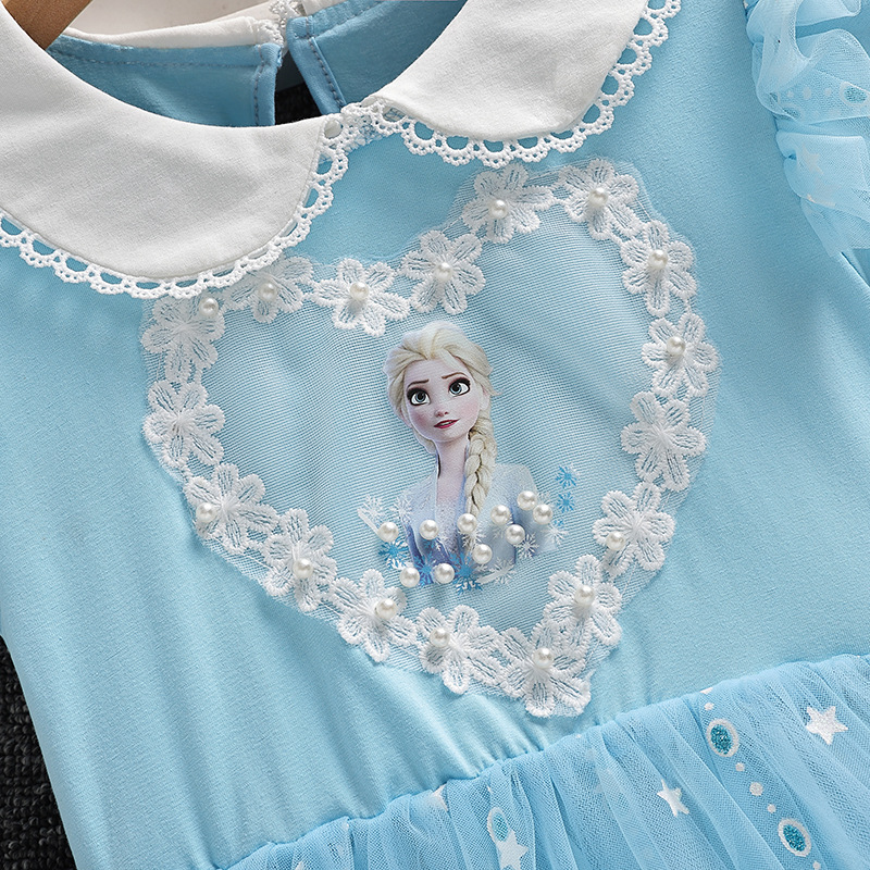 DISNEY Baby clothes kids designer clothes Summer short-sleeved cotton lace Elsa dress for Frozen birthday dress Comfortable and soft.