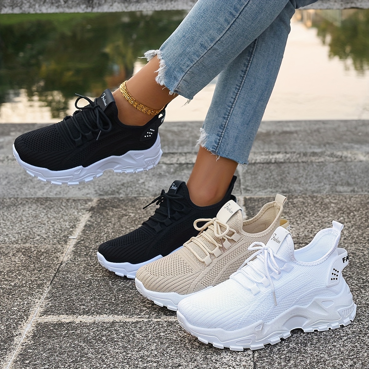 Women'S Fashion Solid Color Lace Up Low Top Sports Shoes, Breathable Fabric Upper, PVC Sole, Superfine Fiber Insole, Hand Washable, No Dry Clean,