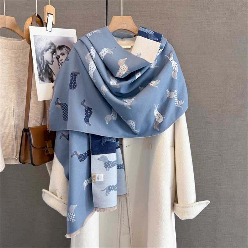 Luxury Winter Female Scarf Cashmere Shawls Wraps Women Dog Print Long Hijab Stoles Pashmina Bufanda Tassel Autumn Lady Headband 2025 Y251115