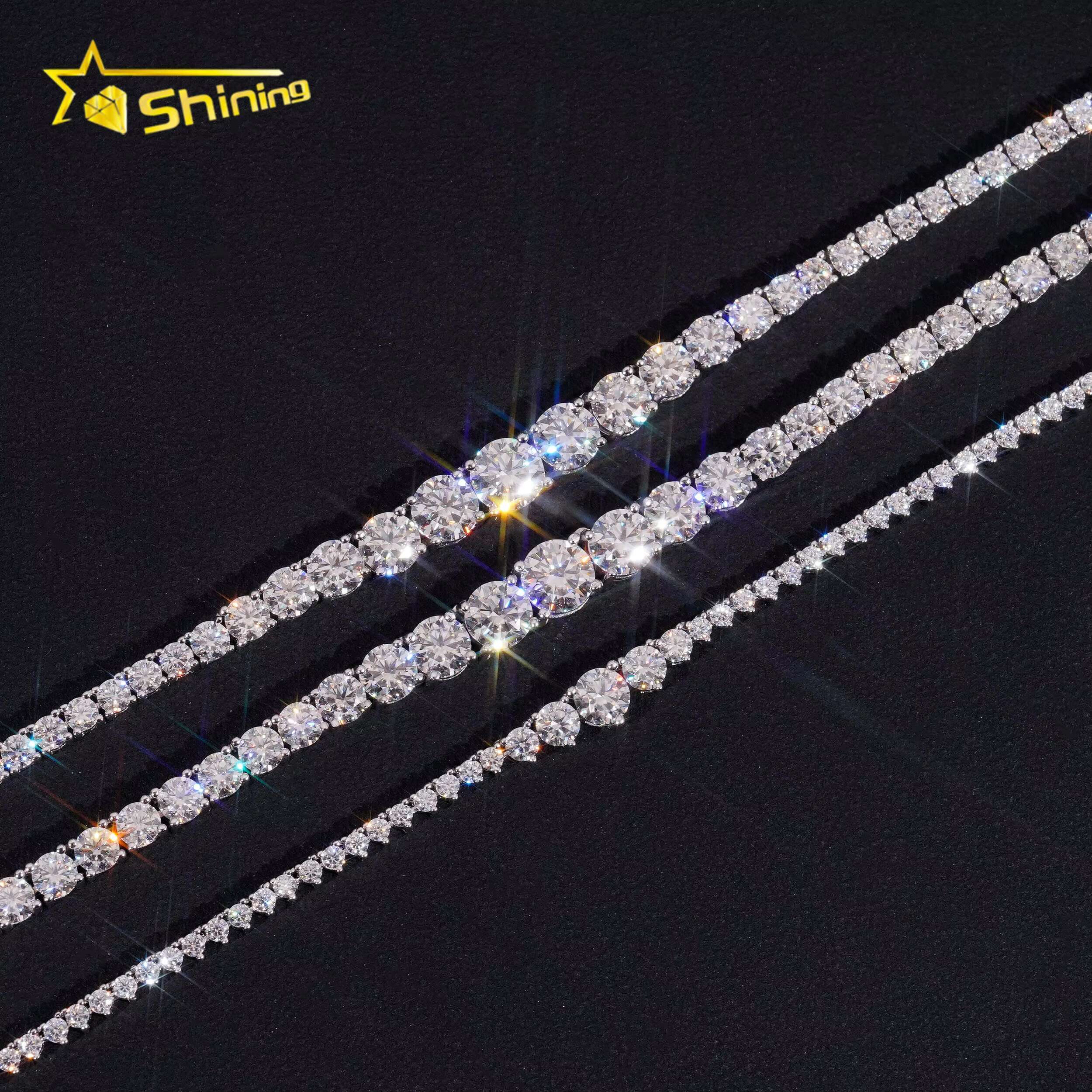 Hot Selling Hip Hop Prong Setting D Color 2mm 3mm 4mm Gradual Moissanite Tennis Chain Necklace for Women