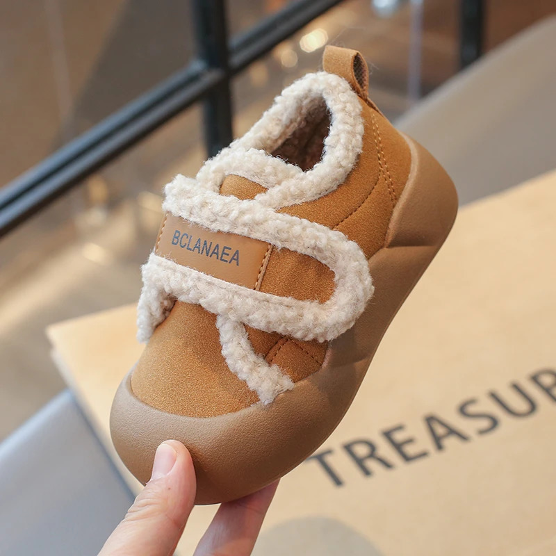 Cotton Winter Warm Childrens Fashion Boots Hook Loop Casual Plush Shoes 23-36 Khaki Brown C260130