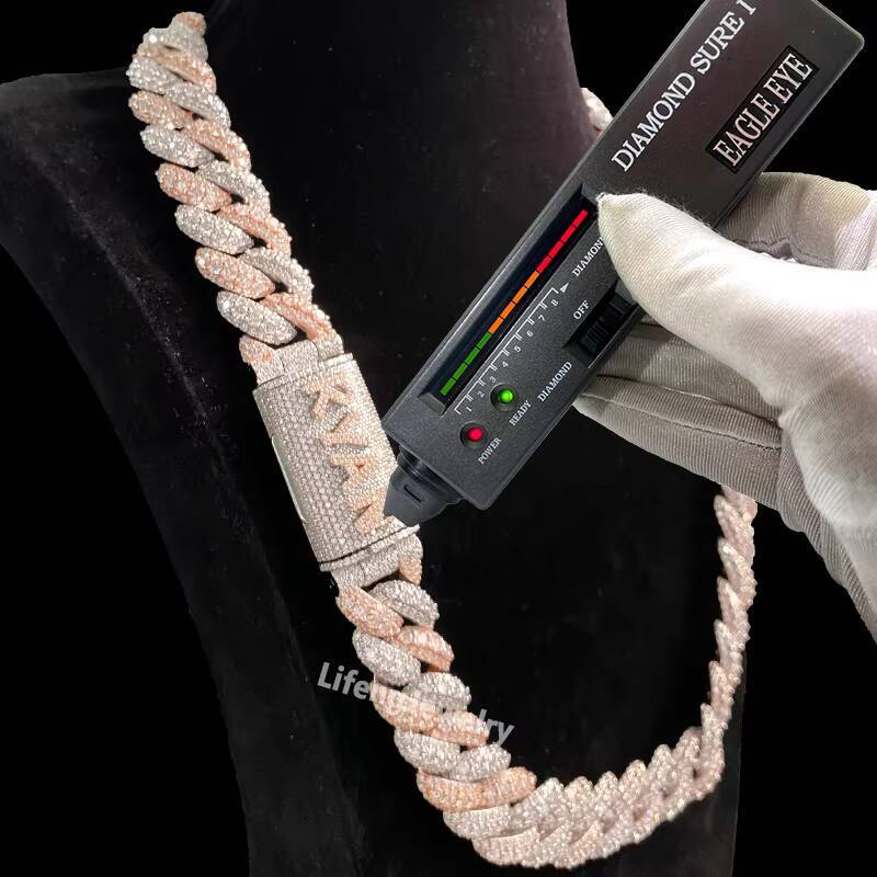 Hip hop Two Tone White Rose Gold Plated 22mm VVS Moissanite Diamond Cuban Link Chain Necklace for Gift or Engagement - view 4