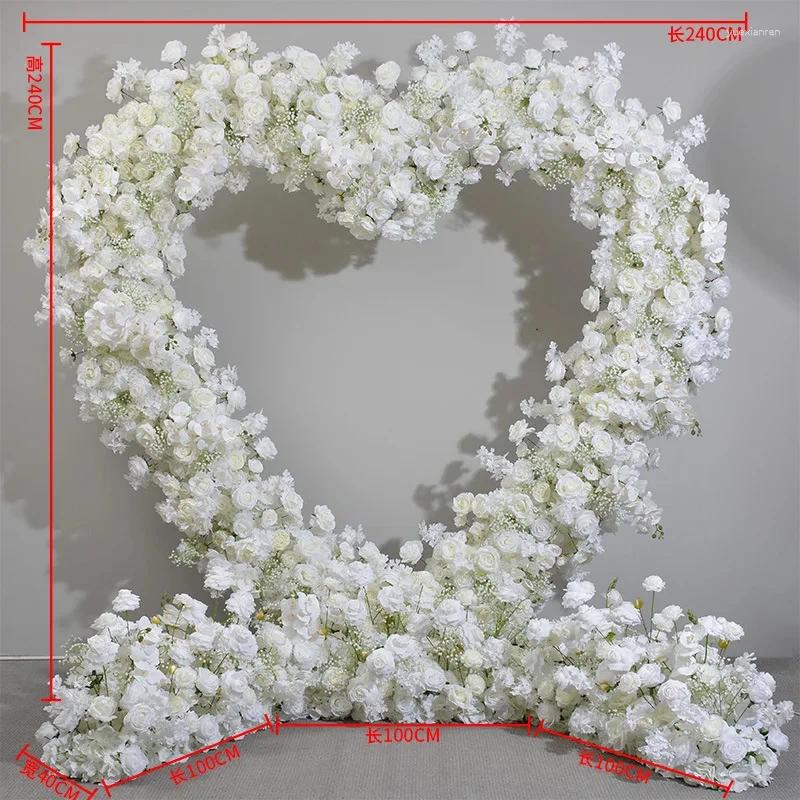 Decorative Flowers SN-LF070 2.4m Party Supplies Heart Shape White Rose Arch Wedding Backdrop Stand Flower For Decoration