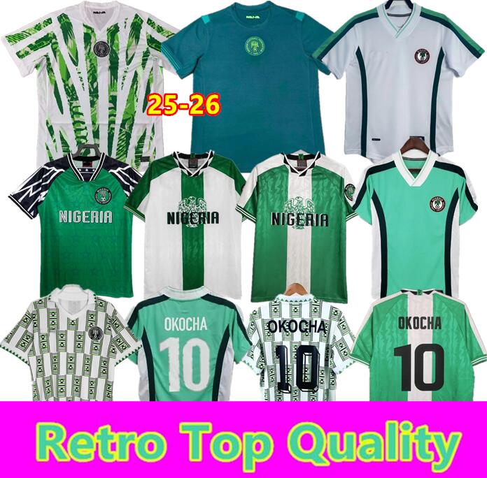 Okocha 25/26 Nigeria Retro 1994 Home Away Soccer Jerseys Kanu Finidi Nwogu Futbol Kit Vintage Football Shirt Classic 1995 1996 1998 Ikpeba Yekini IGHALO